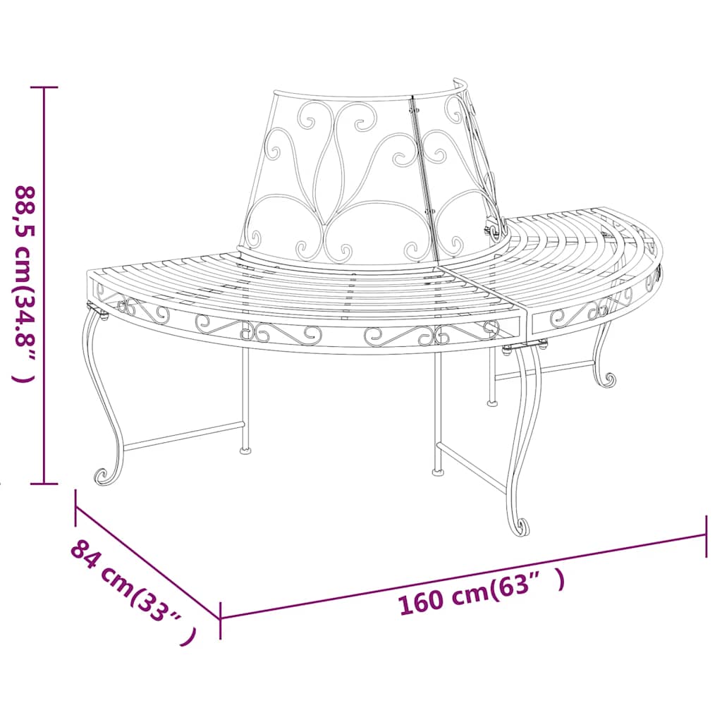 vidaXL Half Round Tree Bench 2 pcs Ø160 cm Black Steel