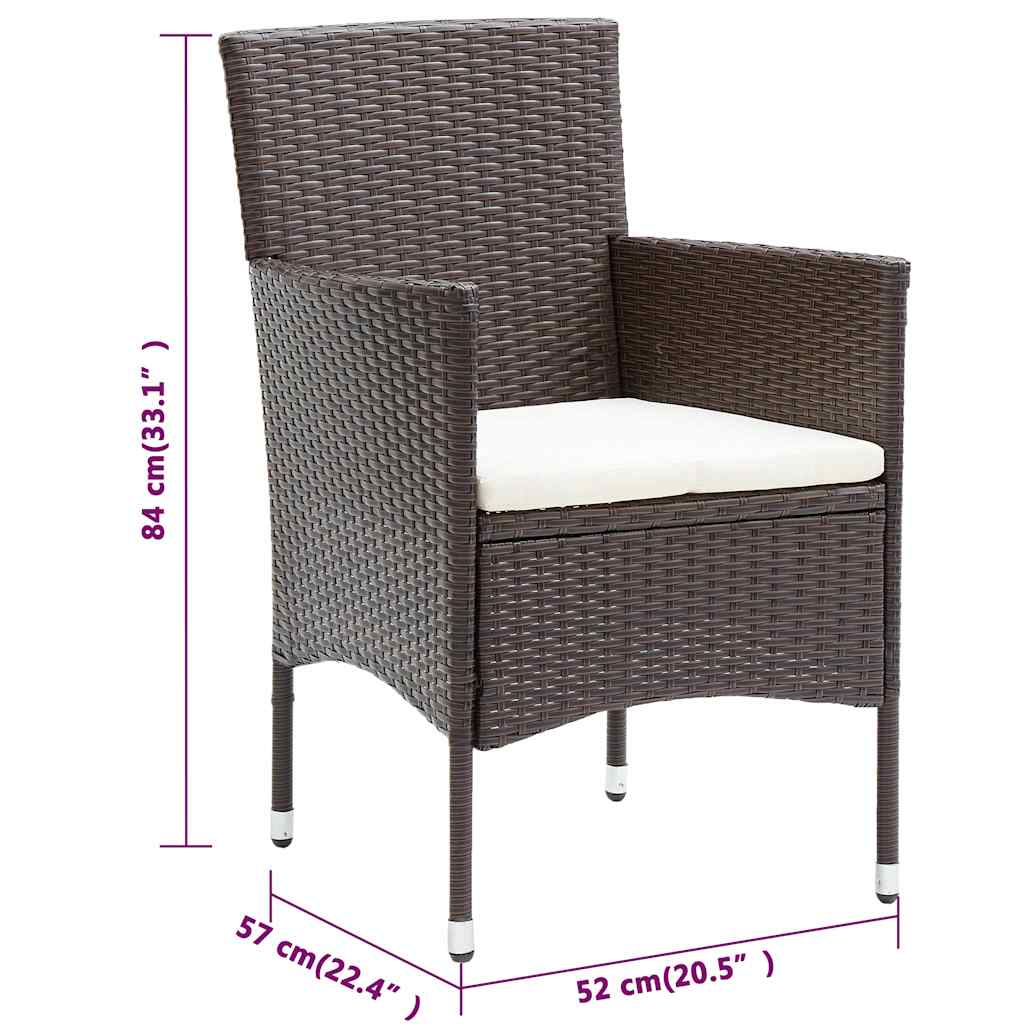 vidaXL 3 Piece Garden Dining Set with Cushions Brown