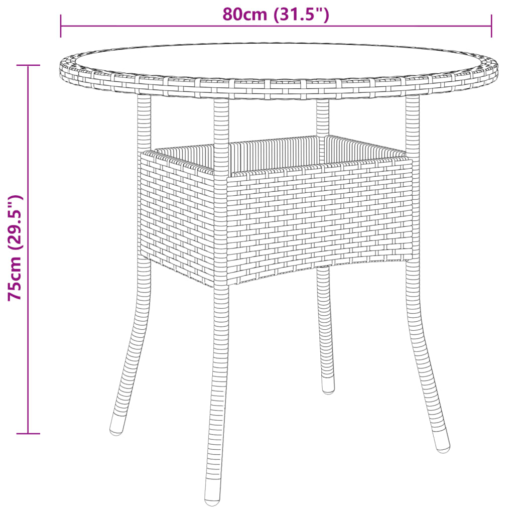 vidaXL 3 Piece Garden Bistro Set Poly Rattan and Tempered Glass Brown