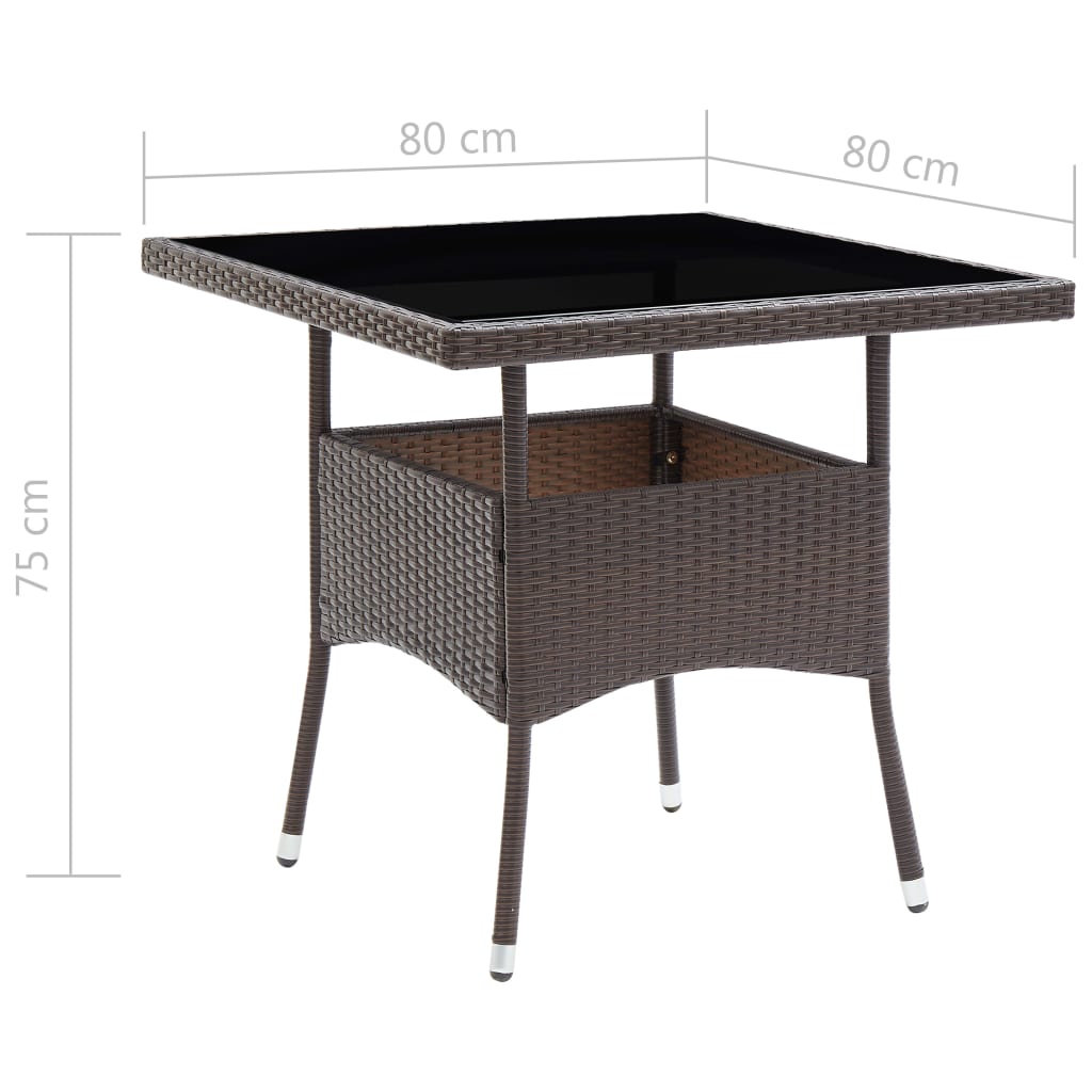 vidaXL 3 Piece Garden Dining Set Poly Rattan and Tempered Glass Brown