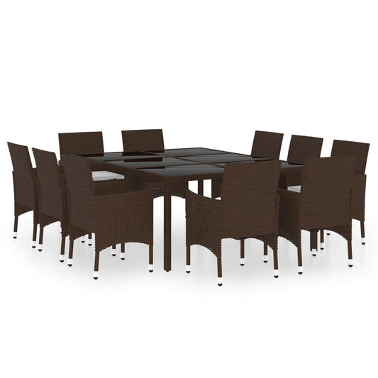 vidaXL 11 Piece Garden Dining Set Poly Rattan Brown