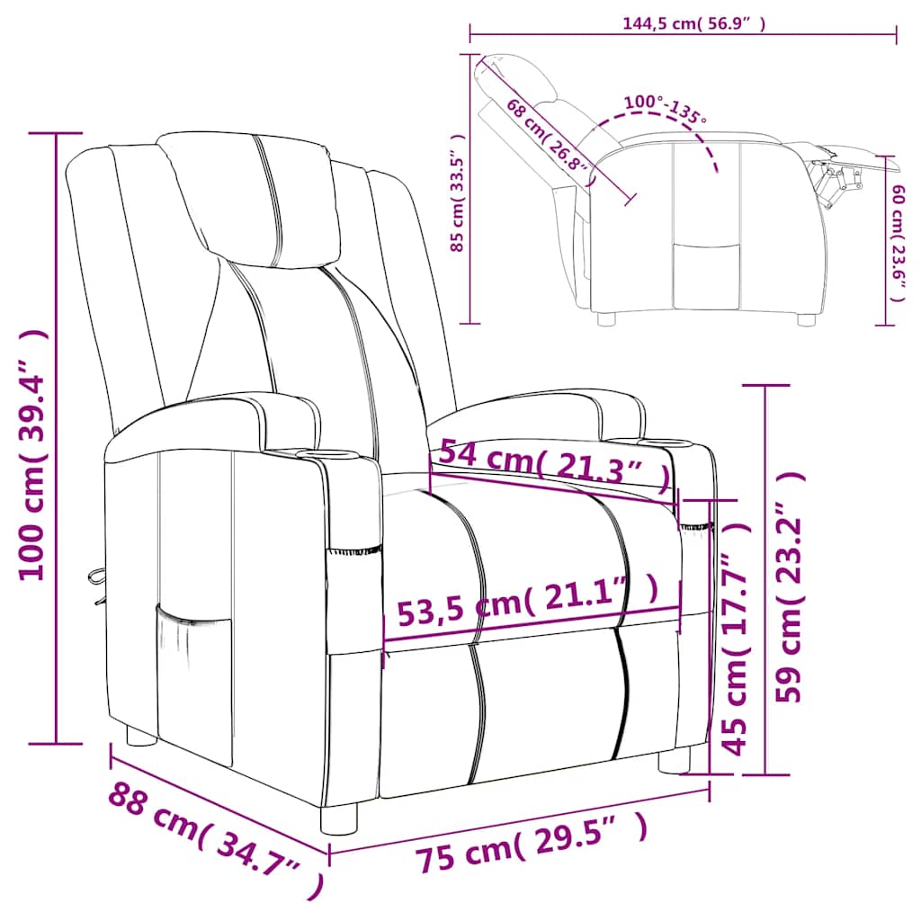 vidaXL Recliner Chair Brown Faux Leather