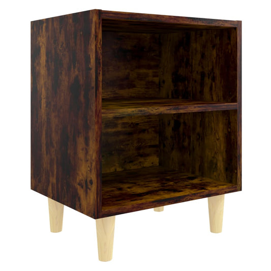 813098 vidaXL Bed Cabinet with Solid Wood Legs Smoked Oak 40x30x50cm