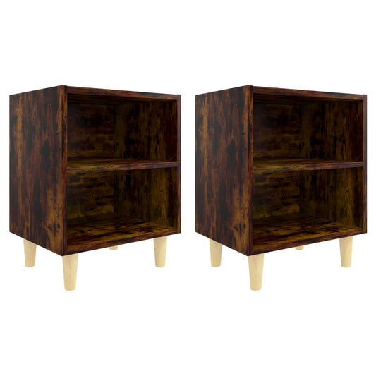 813099 vidaXL Bed Cabinets with Solid Wood Legs 2 pcs Smoked Oak 40x30x50 cm