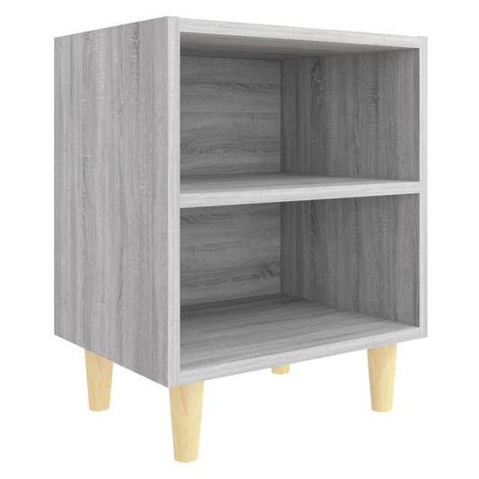 813100 vidaXL Bed Cabinet with Solid Wood Legs Grey Sonoma 40x30x50 cm
