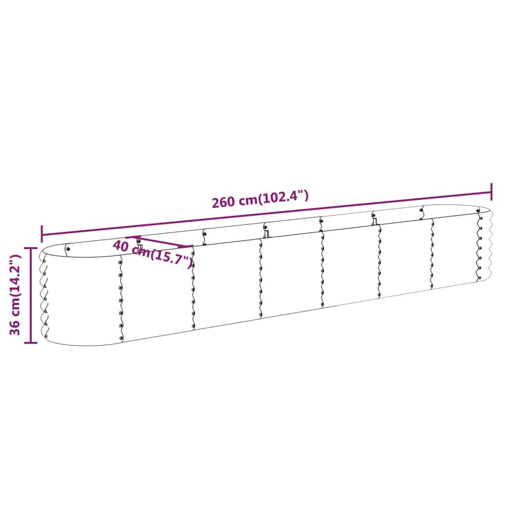 vidaXL Garden Raised Bed Galvanised Steel 260x40x36 cm Brown