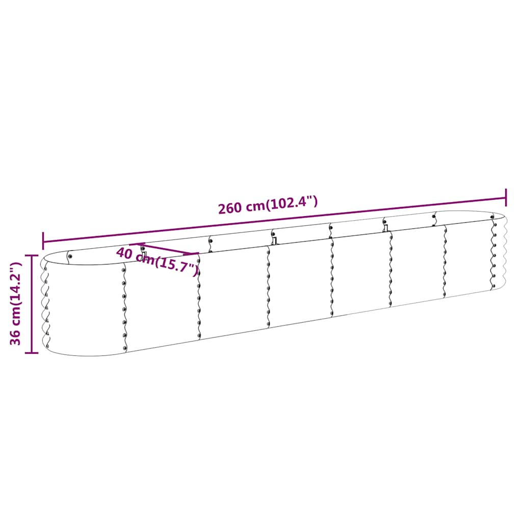 vidaXL Garden Raised Bed Galvanised Steel 260x40x36 cm Anthracite