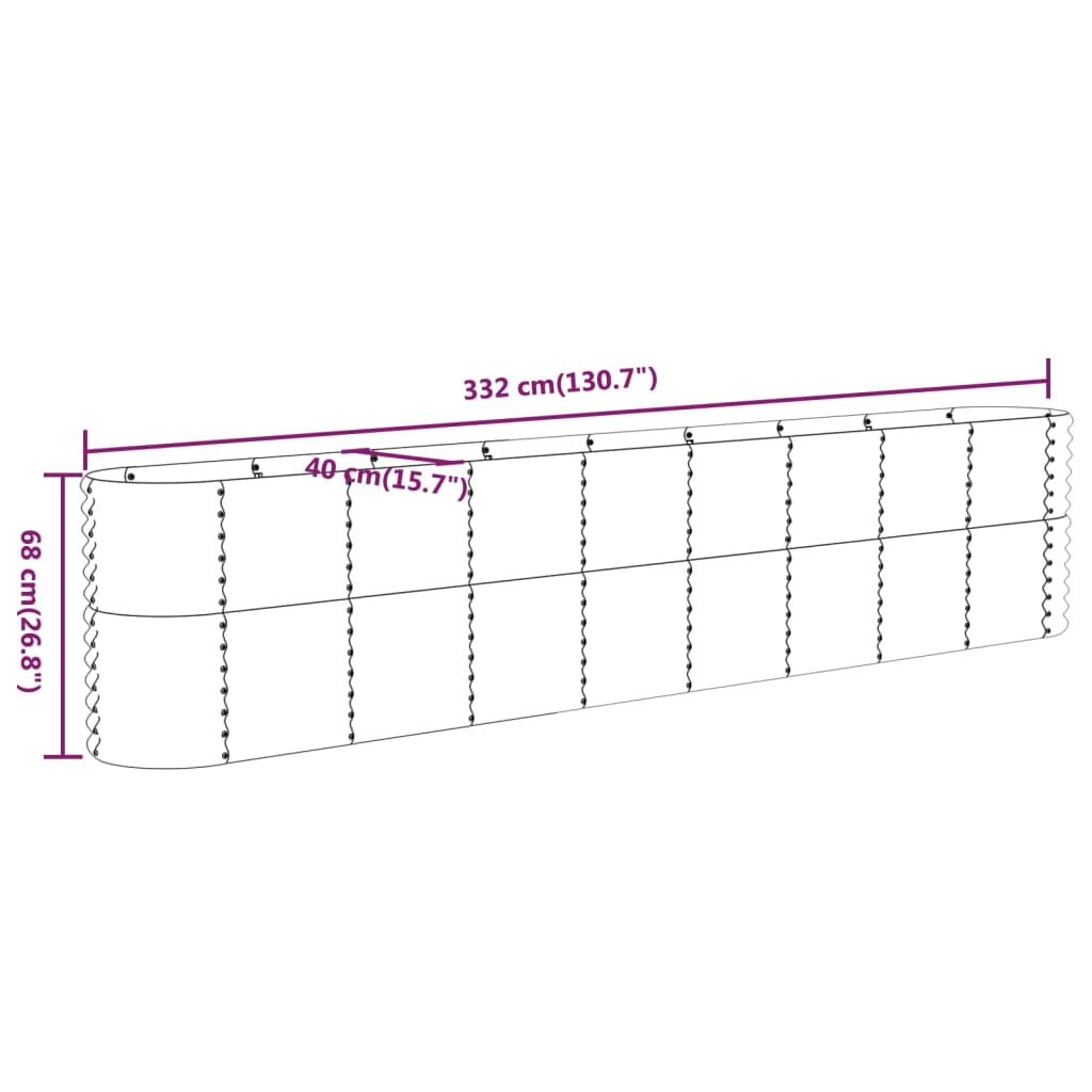 vidaXL Garden Raised Bed Galvanised Steel 332x40x68 cm Silver