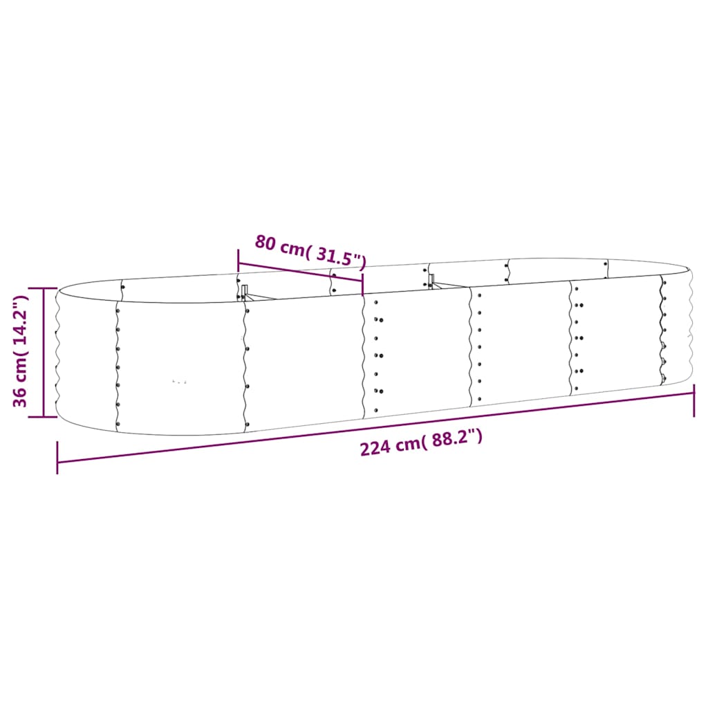 vidaXL Garden Raised Bed Galvanised Steel 224x80x36 cm Silver