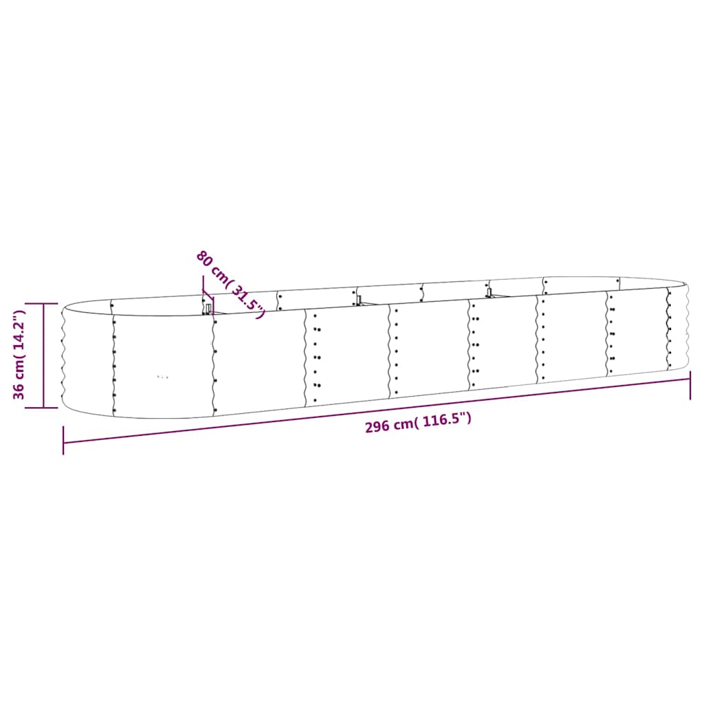 vidaXL Garden Raised Bed Galvanised Steel 296x80x36 cm Green