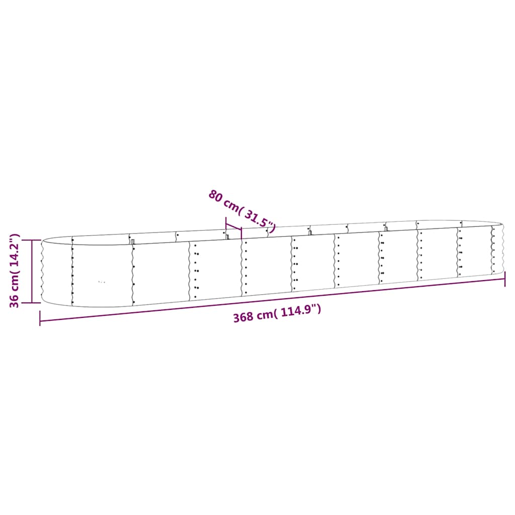 vidaXL Garden Raised Bed Galvanised Steel 368x80x36 cm Silver