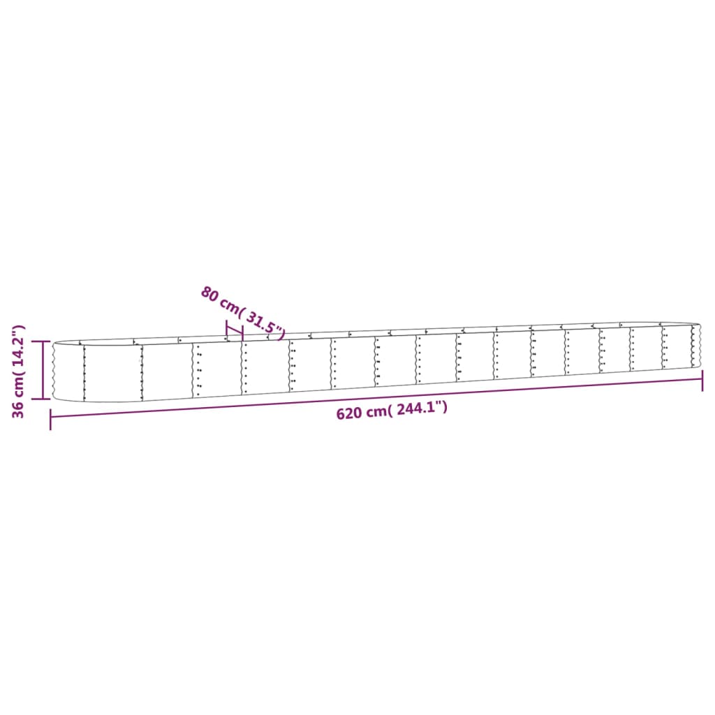 vidaXL Garden Raised Bed Galvanised Steel 620x80x36 cm Green