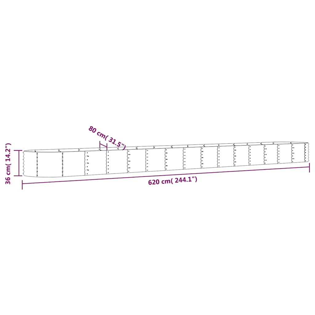 vidaXL Garden Raised Bed Galvanised Steel 620x80x36 cm Brown