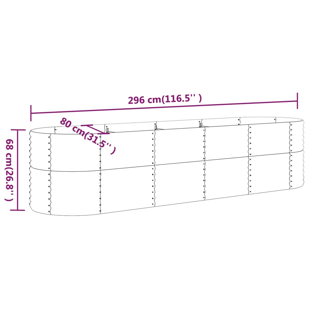 vidaXL Garden Raised Bed Galvanised Steel 296x80x68 cm Brown