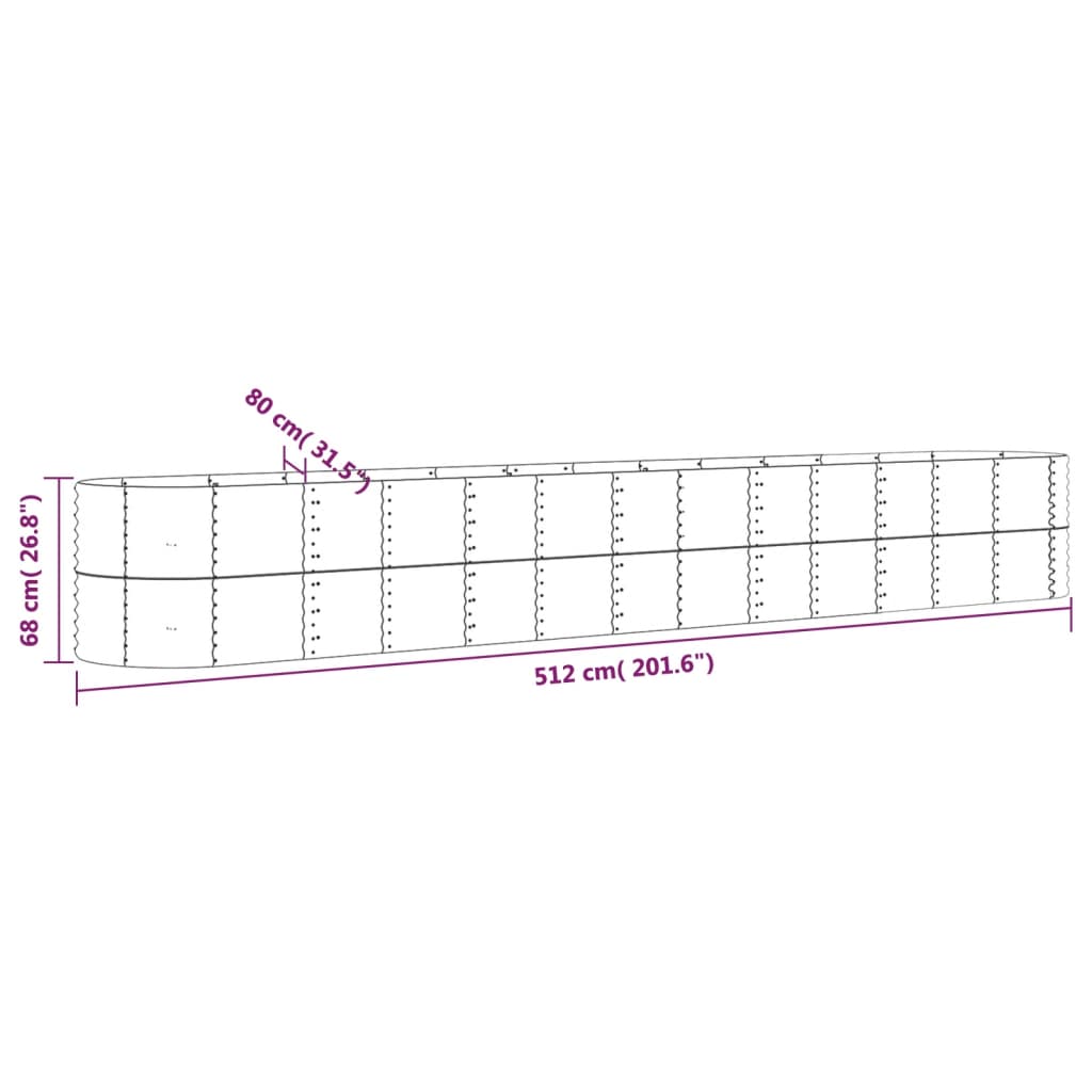 vidaXL Garden Raised Bed Powder-coated Steel 512x80x68 cm Grey