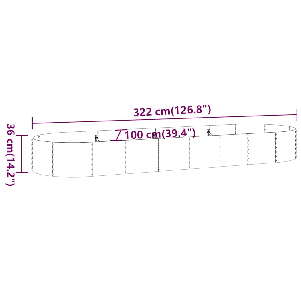 vidaXL Garden Raised Bed Galvanised Steel 322x100x36 cm Silver