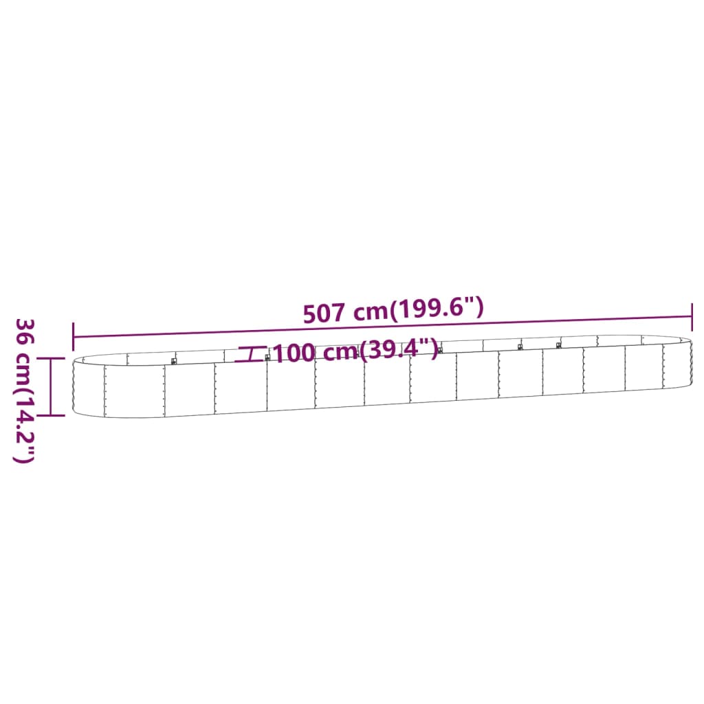 vidaXL Garden Raised Bed Galvanised Steel 507x100x36 cm Anthracite