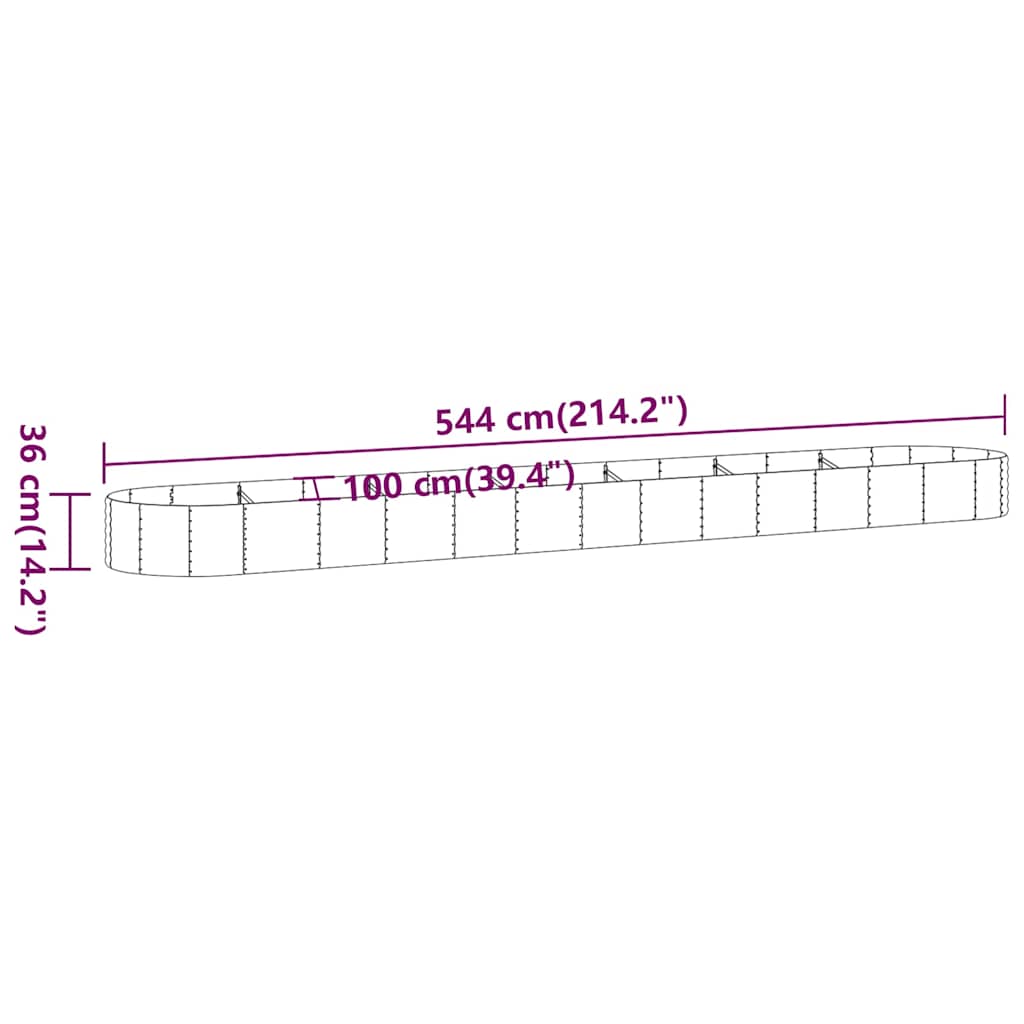vidaXL Garden Raised Bed Galvanised Steel 544x100x36 cm Brown