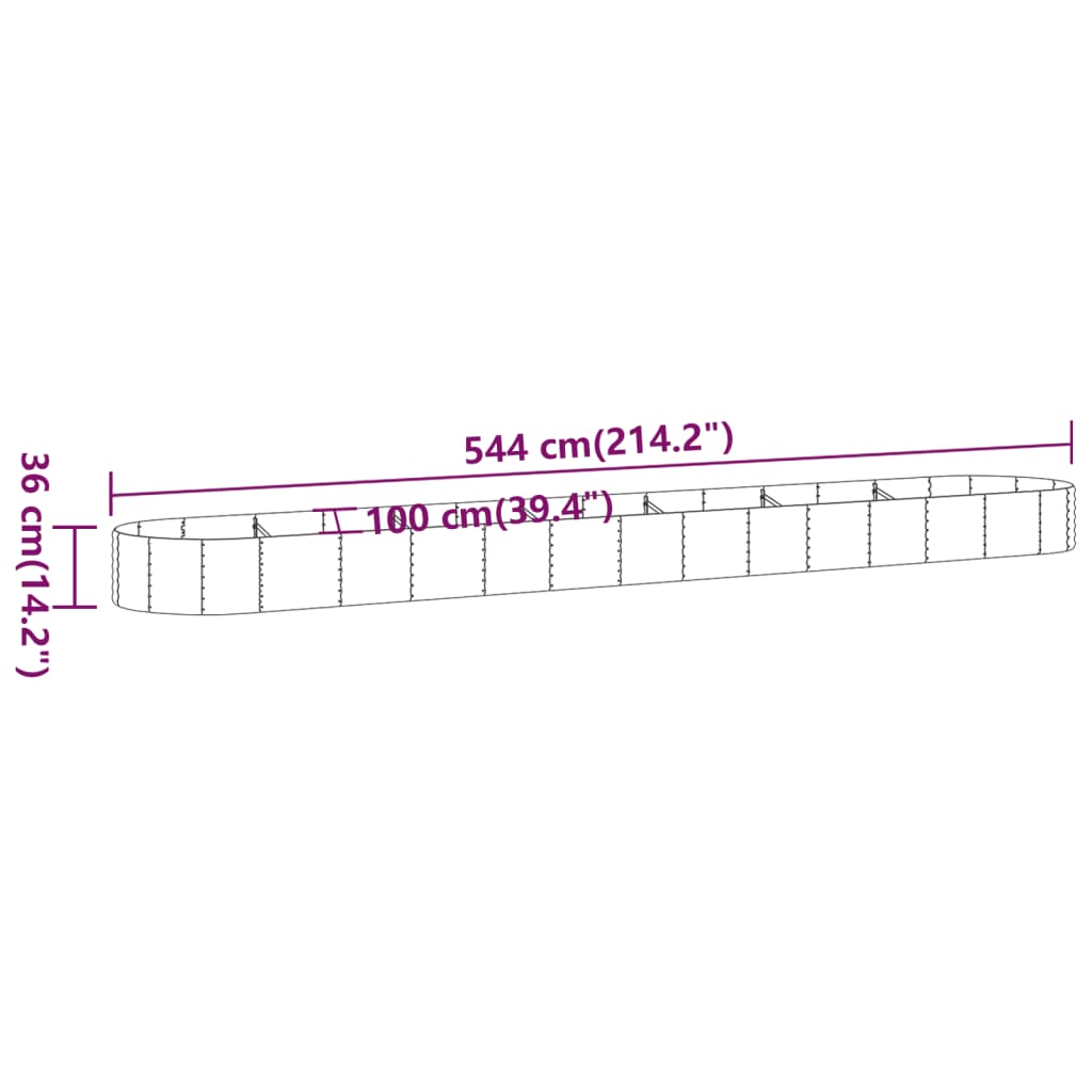 vidaXL Garden Raised Bed Galvanised Steel 544x100x36 cm Silver