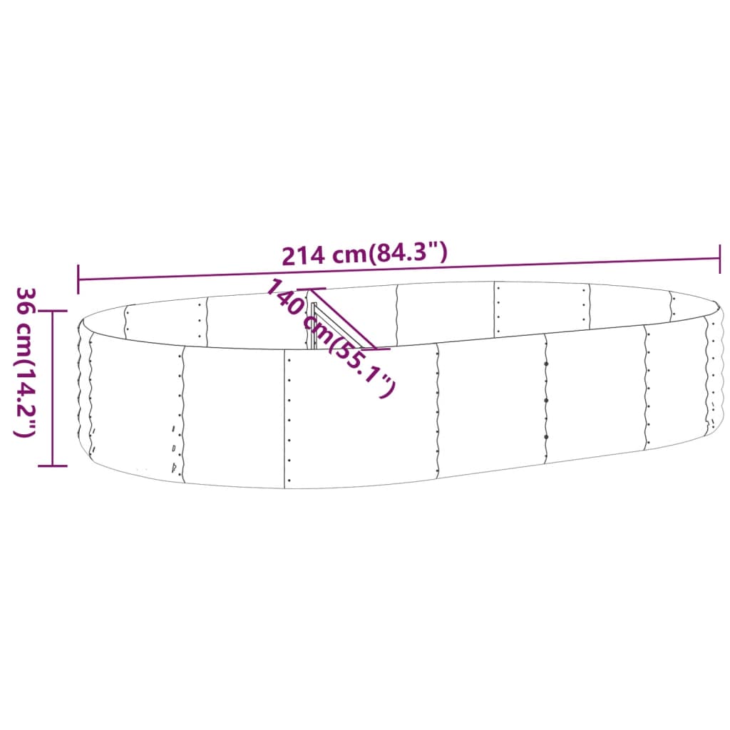 vidaXL Garden Raised Bed Galvanised Steel 214x140x36 cm Grey