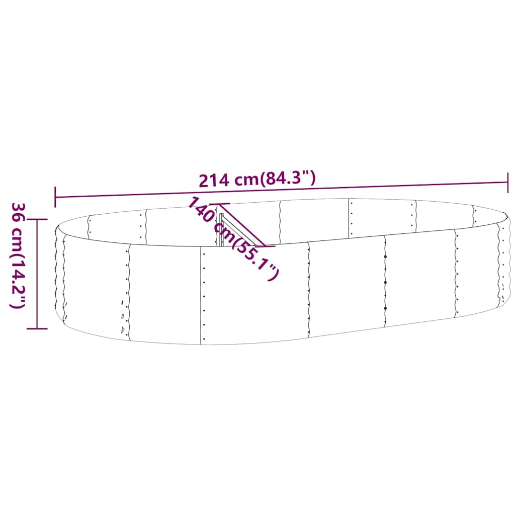 vidaXL Garden Raised Bed Galvanised Steel 214x140x36 cm Anthracite