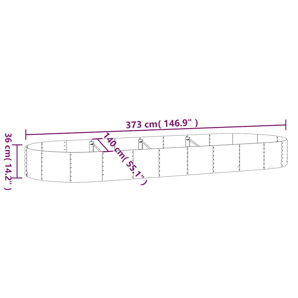 vidaXL Garden Raised Bed Galvanised Steel 373x140x36 cm Silver