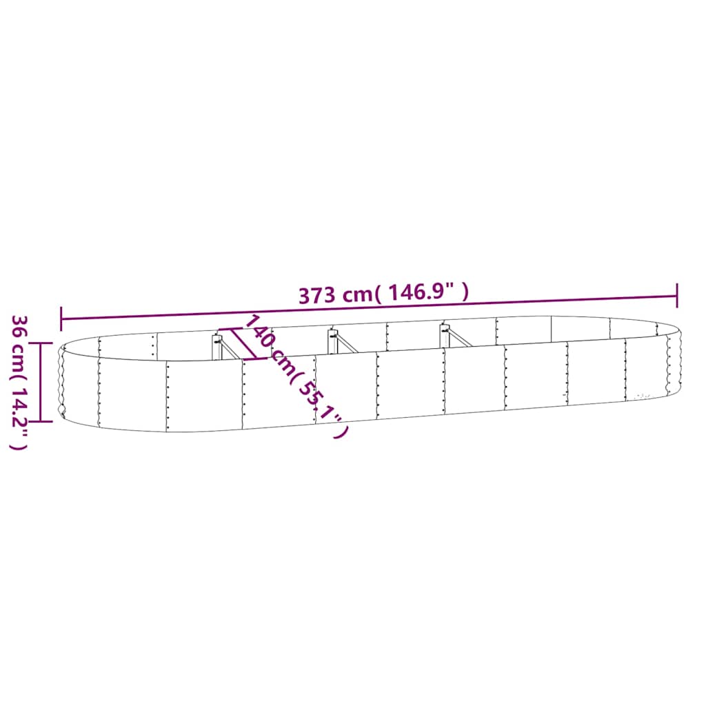 vidaXL Garden Raised Bed Galvanised Steel 373x140x36 cm Silver