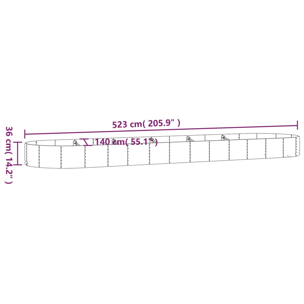 vidaXL Garden Raised Bed Galvanised Steel 523x140x36 cm Green