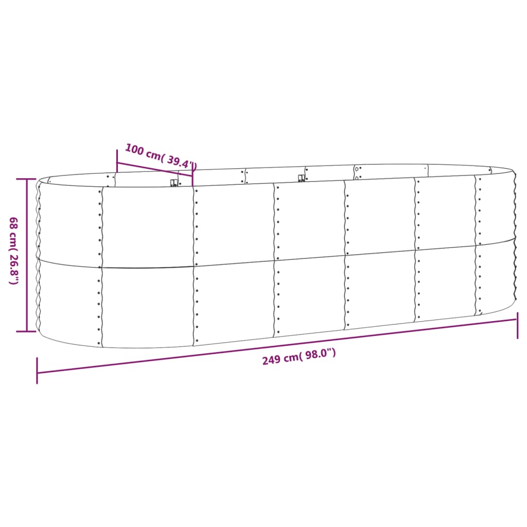 vidaXL Garden Raised Bed Galvanised Steel 249x100x68 cm Grey