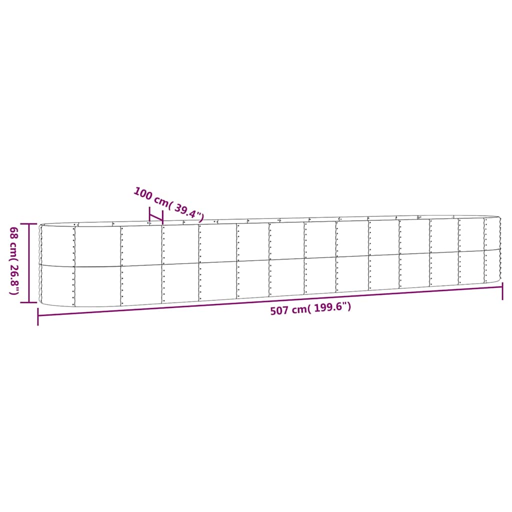 vidaXL Garden Raised Bed Powder-coated Steel 507x100x68 cm Grey