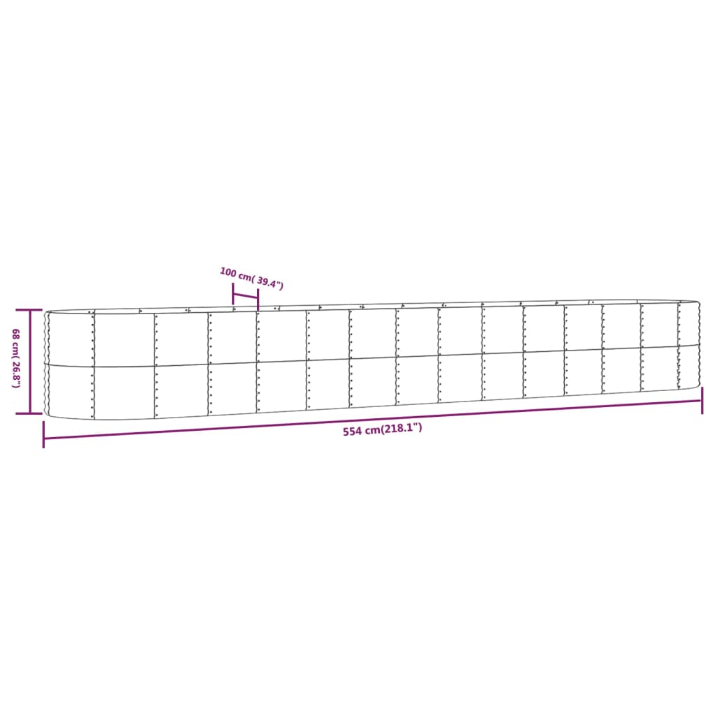 vidaXL Garden Raised Bed Grey 554x100x68 cm Powder-coated Steel