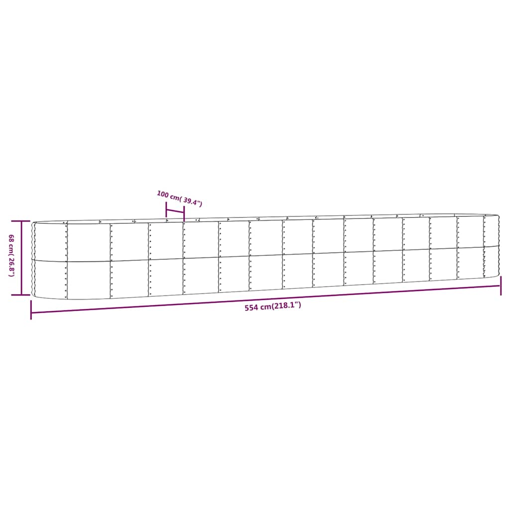 vidaXL Garden Raised Bed Silver 554x100x68 cm Powder-coated Steel