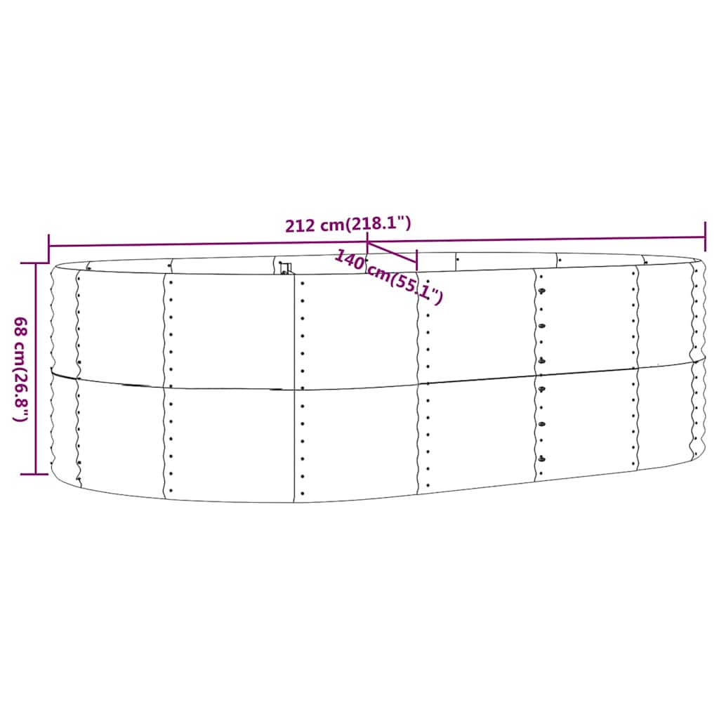 vidaXL Garden Raised Bed Grey 212x140x68 cm Galvanised Steel