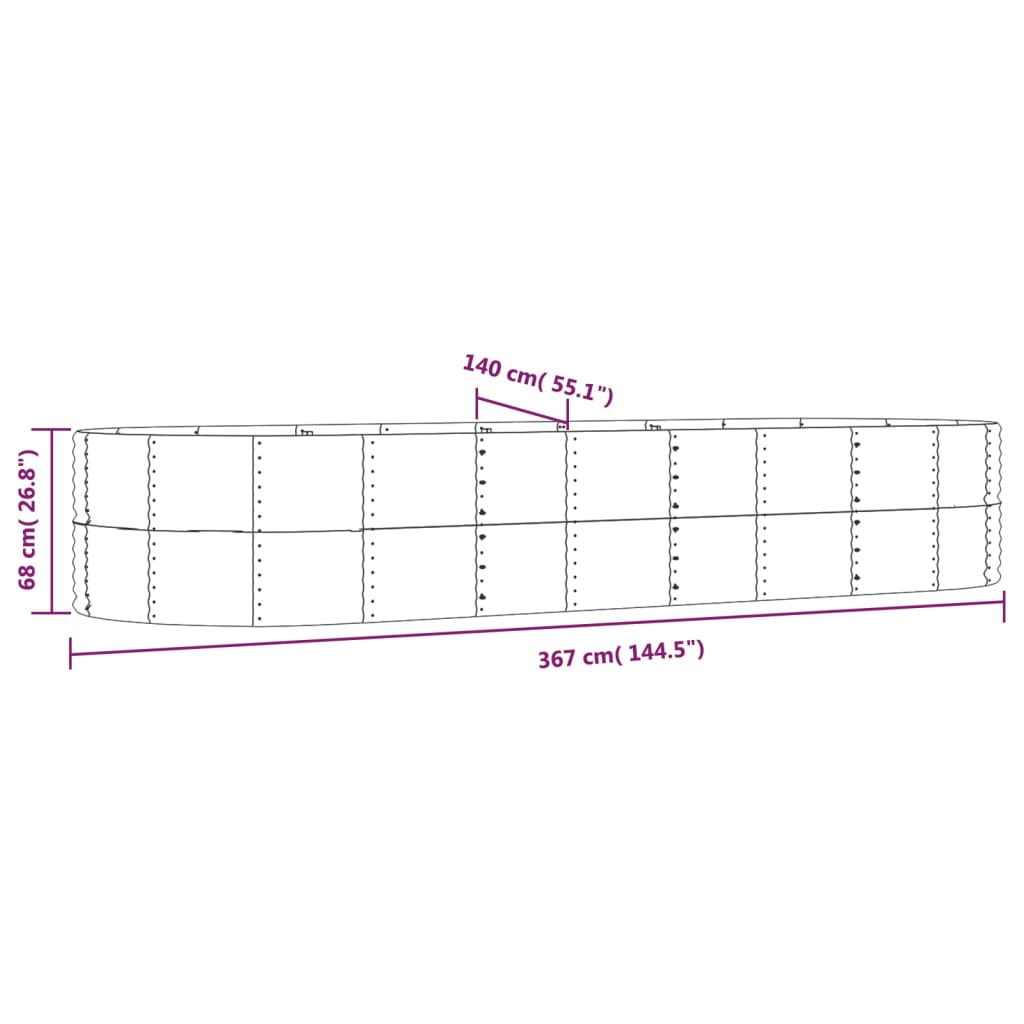 vidaXL Garden Raised Bed Grey 367x140x68 cm Galvanised Steel