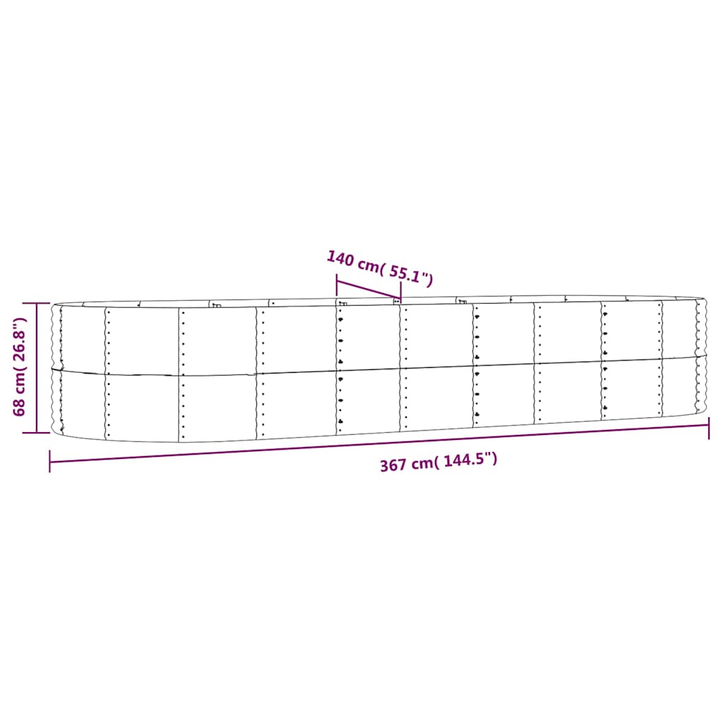 vidaXL Garden Raised Bed Grey 367x140x68 cm Galvanised Steel