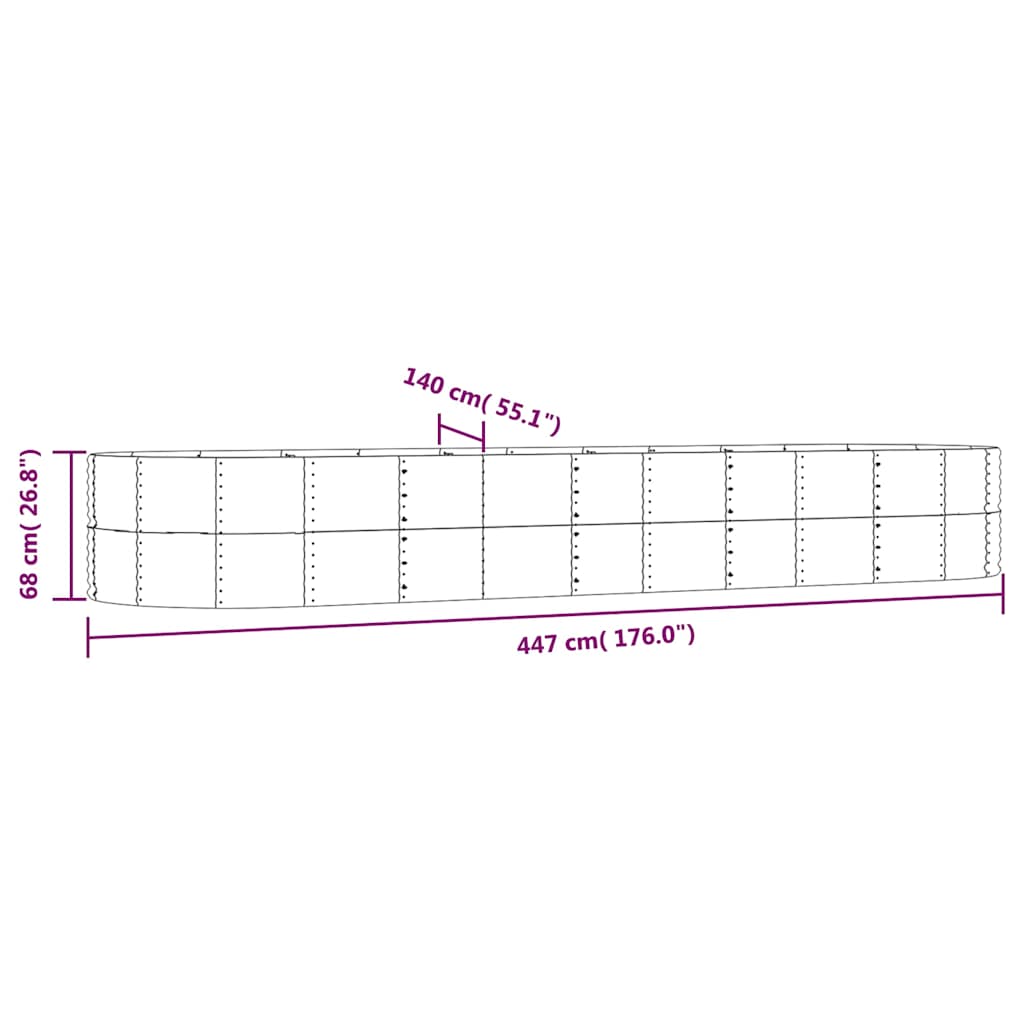 vidaXL Garden Raised Bed Grey 447x140x68 cm Galvanised Steel