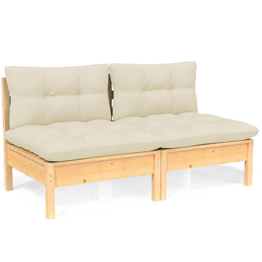 vidaXL 2-Seater Garden Sofa with Cream Cushions Solid Pinewood