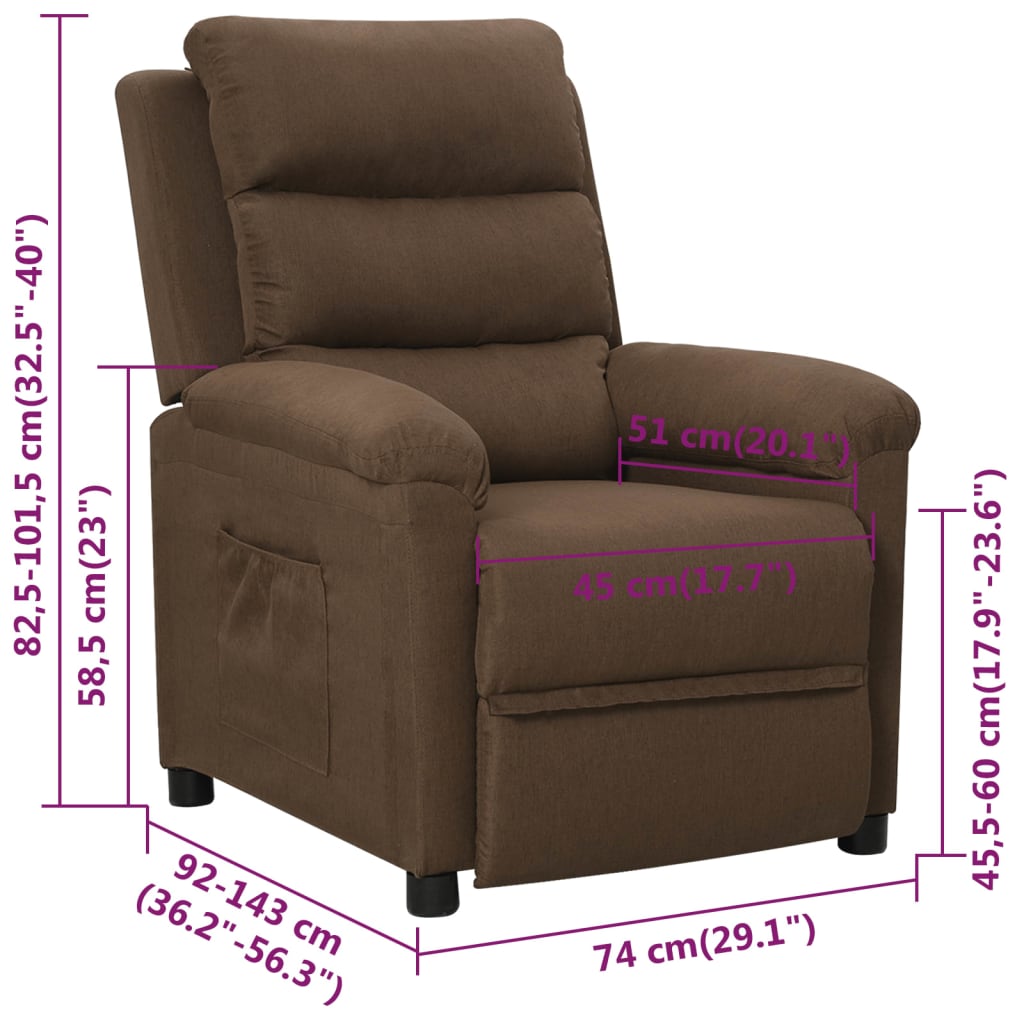 vidaXL Recliner Chair Brown Fabric