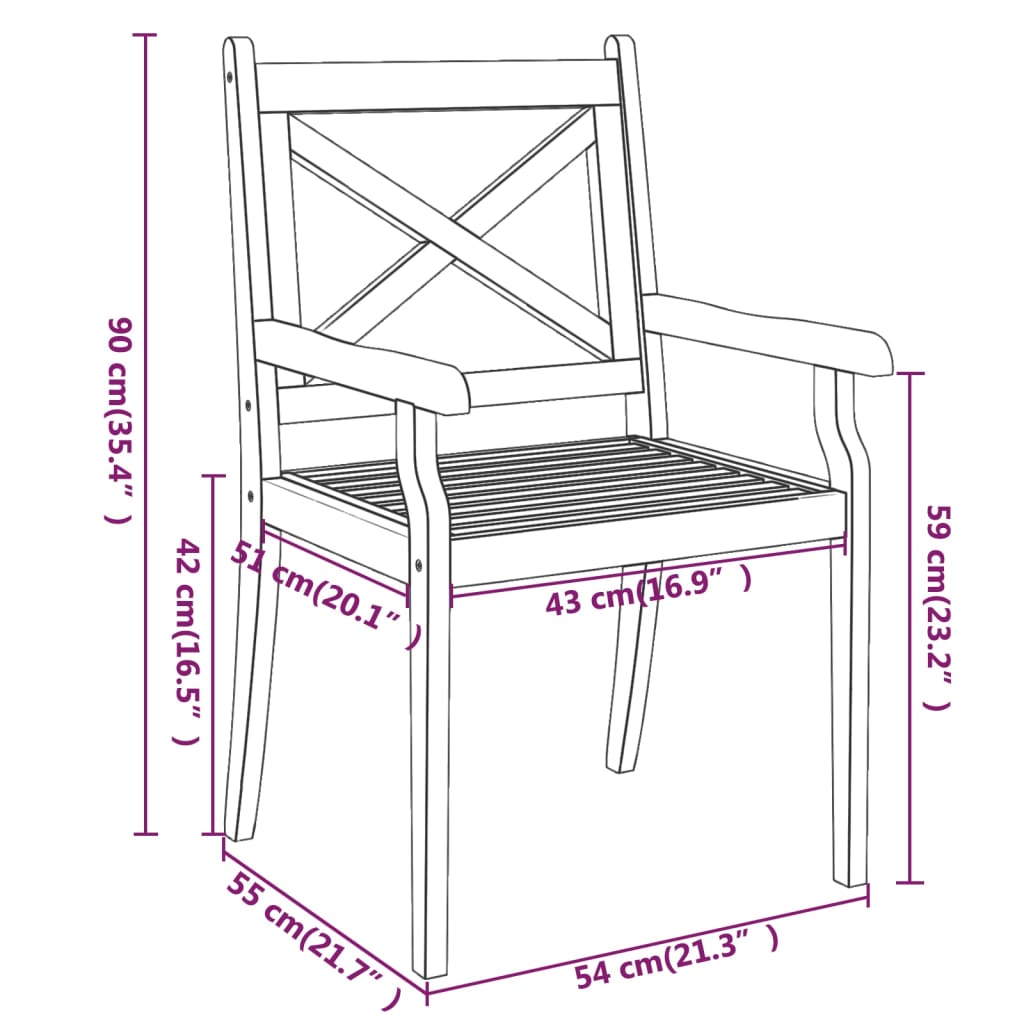 vidaXL Dining Chair | Set of 6 | Natural Wood | Solid acacia wood | Standard