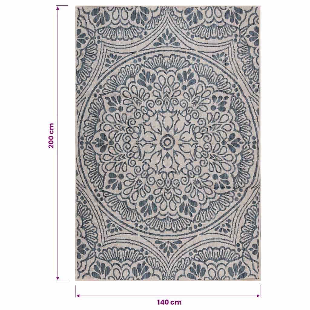 vidaXL Outdoor Flatweave Rug 140x200 cm Blue Pattern
