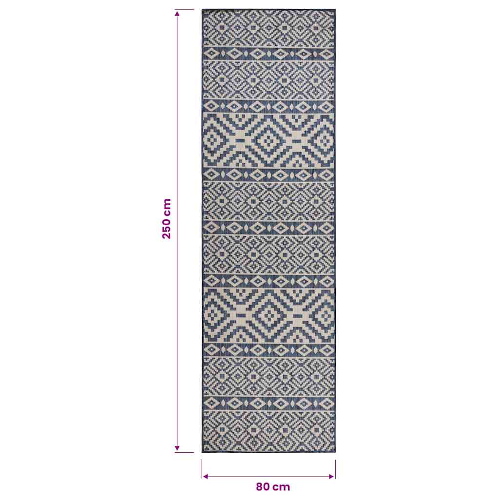 vidaXL Outdoor Flatweave Rug 80x250 cm Blue Stripes