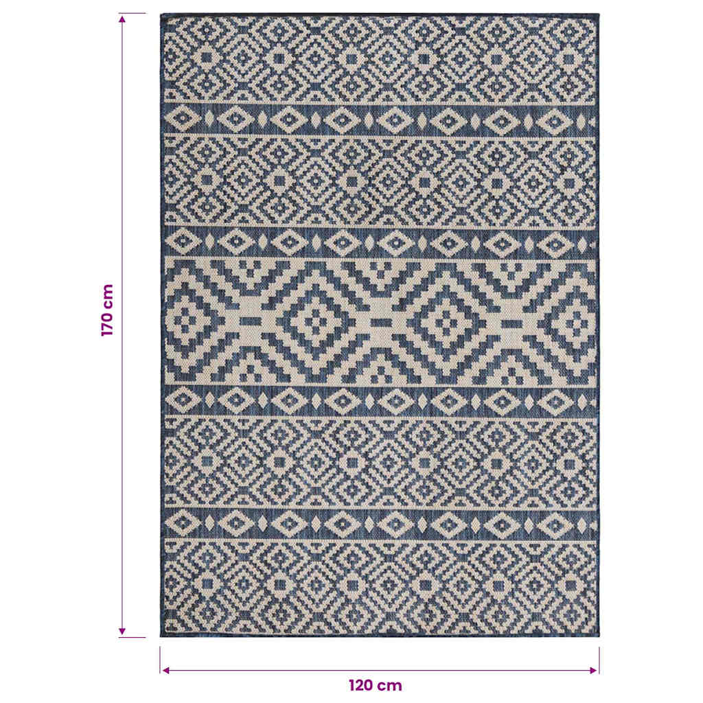 vidaXL Outdoor Flatweave Rug 120x170 cm Blue Stripes