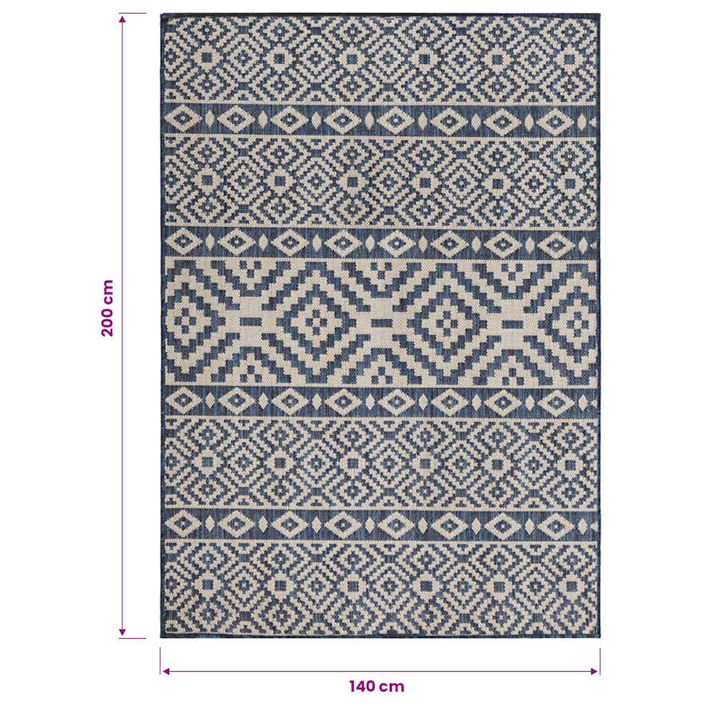 vidaXL Outdoor Flatweave Rug 140x200 cm Blue Stripes