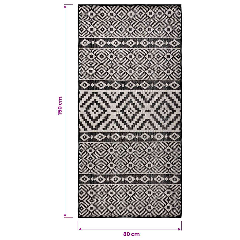 vidaXL Outdoor Flatweave Rug 80x150 cm Black Stripes