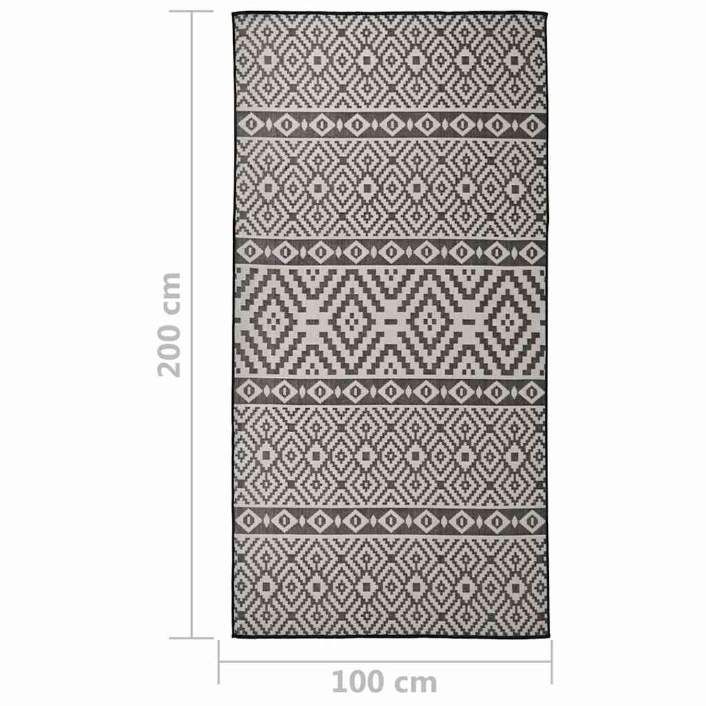 vidaXL Outdoor Flatweave Rug 100x200 cm Black Stripes