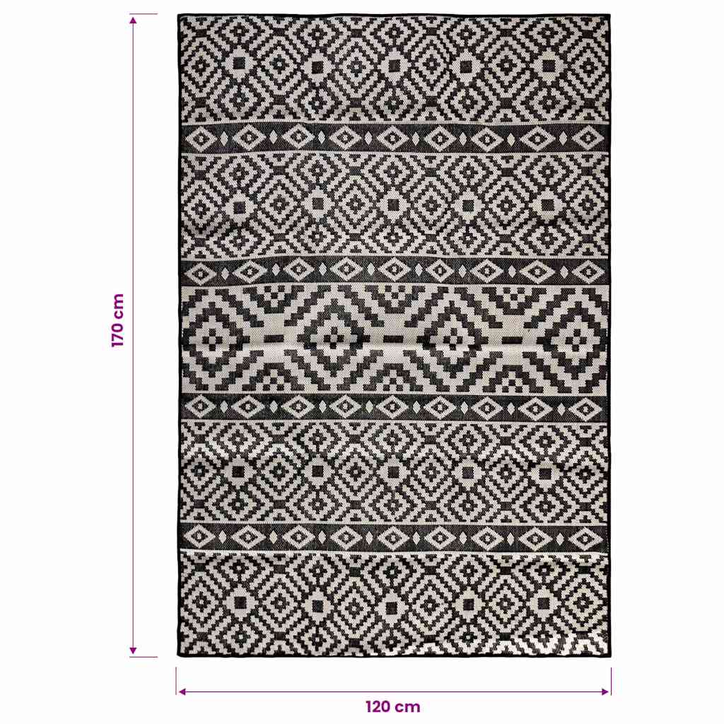 vidaXL Outdoor Flatweave Rug 120x170 cm Black Stripes