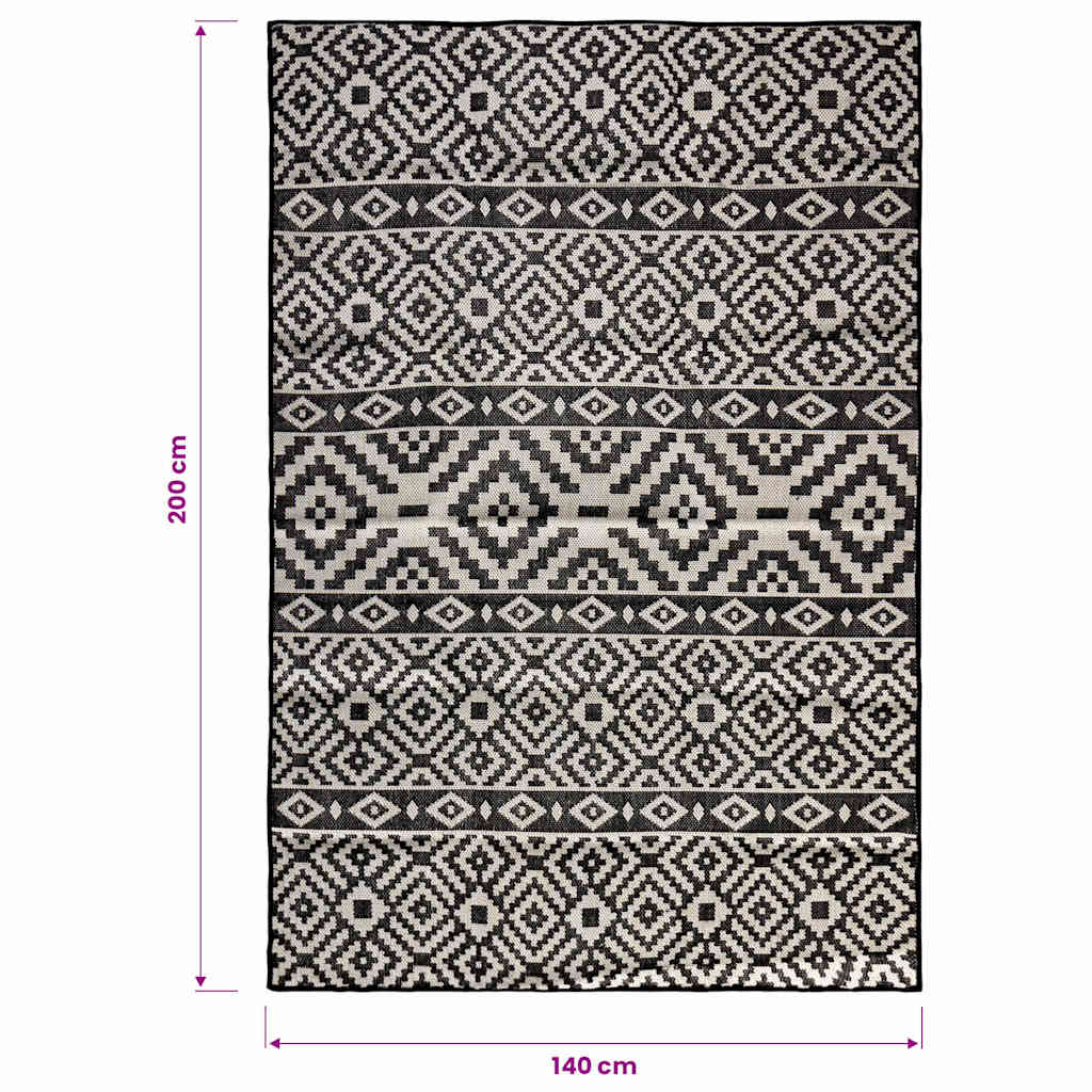 vidaXL Outdoor Flatweave Rug 140x200 cm Black Stripes