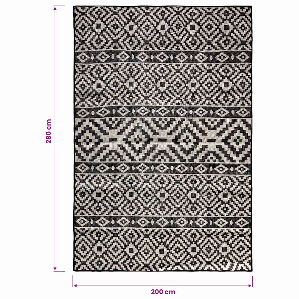 vidaXL Outdoor Flatweave Rug 200x280 cm Black Stripes