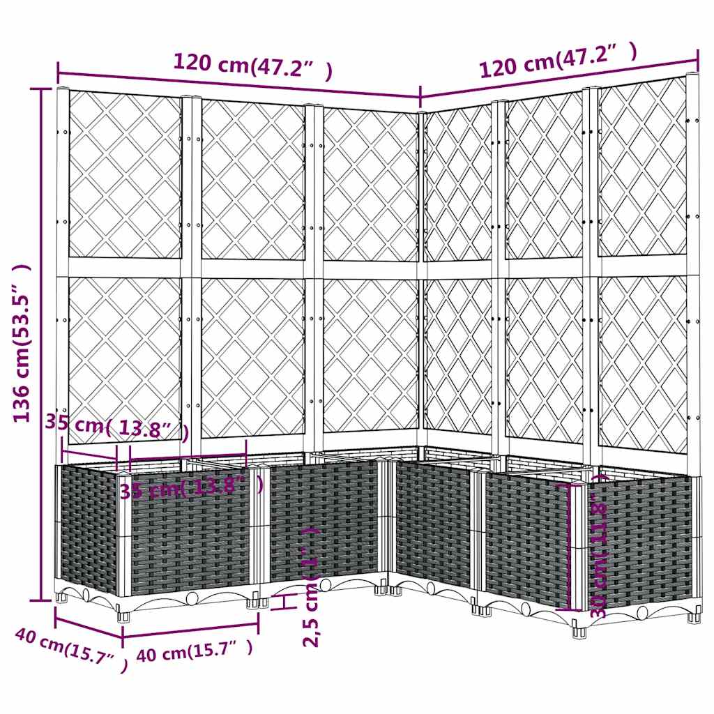 vidaXL Garden Planter with Trellis Blue Grey 120x120x136 cm PP