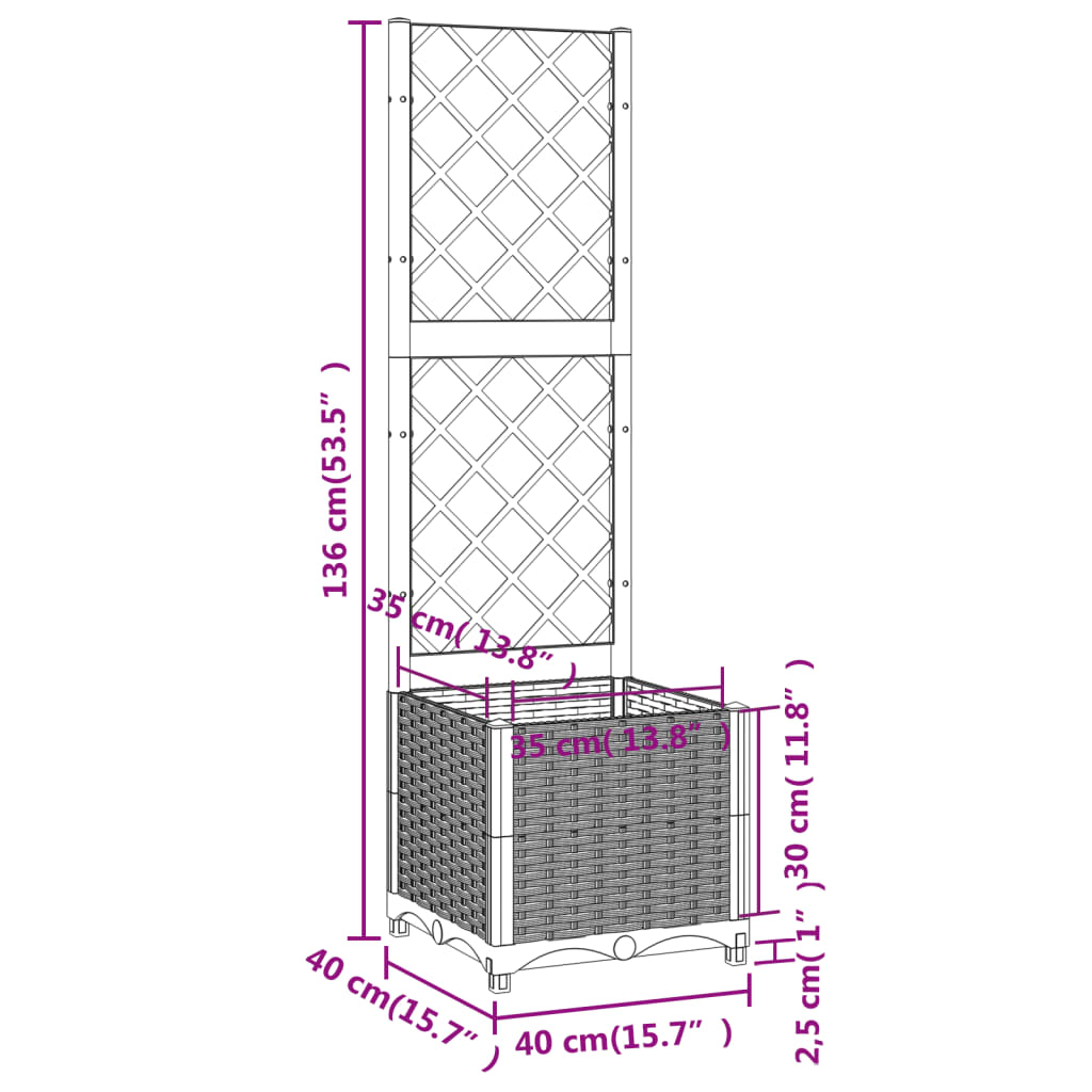 vidaXL Garden Planter | Brown | Polypropylene | 40x40x136 cm | Planters